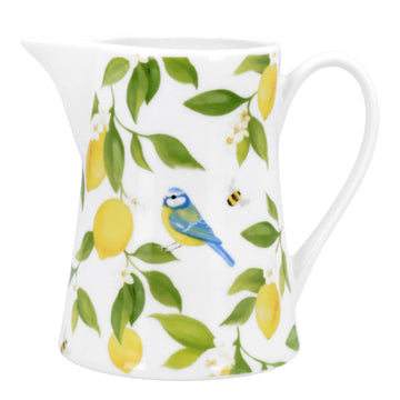 Lemon and Blue tits bone china jug - Small - Daisy Park