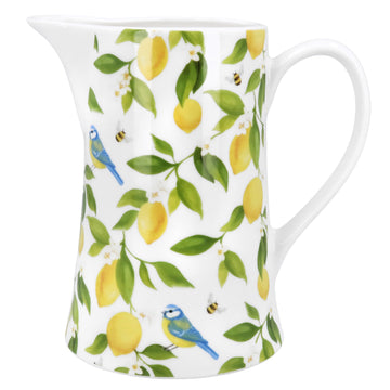 Lemon and Blue tits bone china jug - Medium - Daisy Park