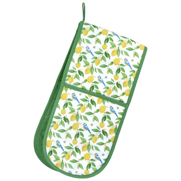 Lemon & Blue Tits cotton double oven gloves - Daisy Park