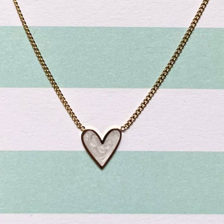 Gold Heart Necklace with Pearlescent Enamel - Daisy Park