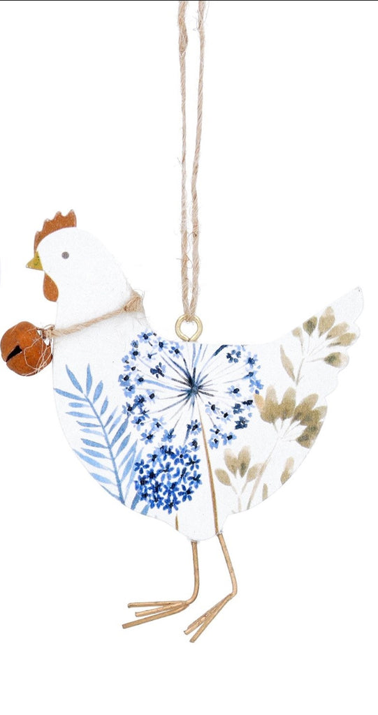 Blue Meadow Flat wood hen or rooster decoration - Daisy Park