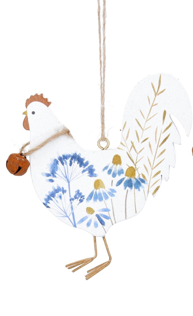 Blue Meadow Flat wood hen or rooster decoration - Daisy Park