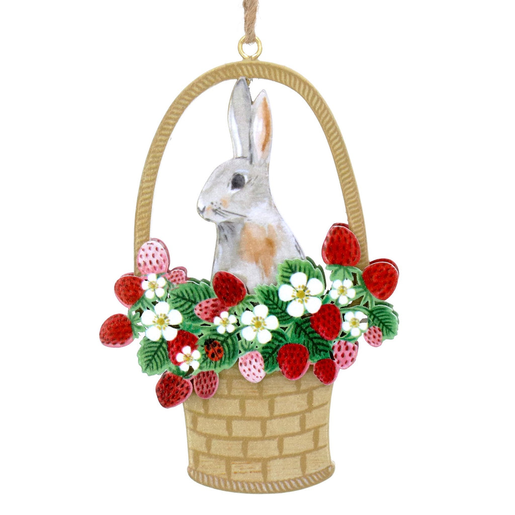 Strawberries basket with bunny flat wood decoration - Daisy Park
