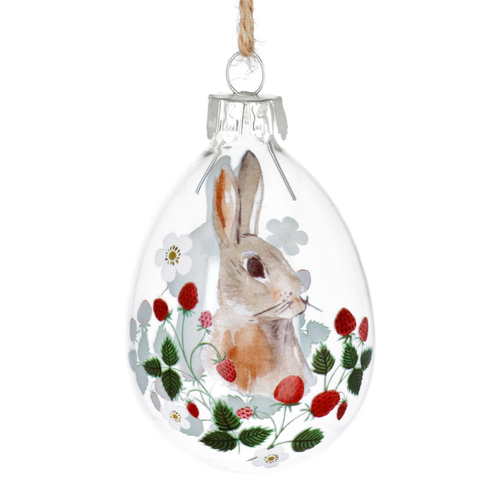 Strawberry Bunny clear glass egg decoration - Daisy Park