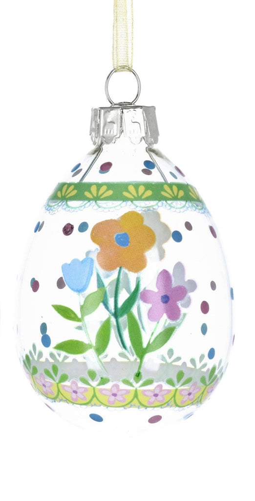 Pastel Flowers & dots clear glass egg decoration - Daisy Park