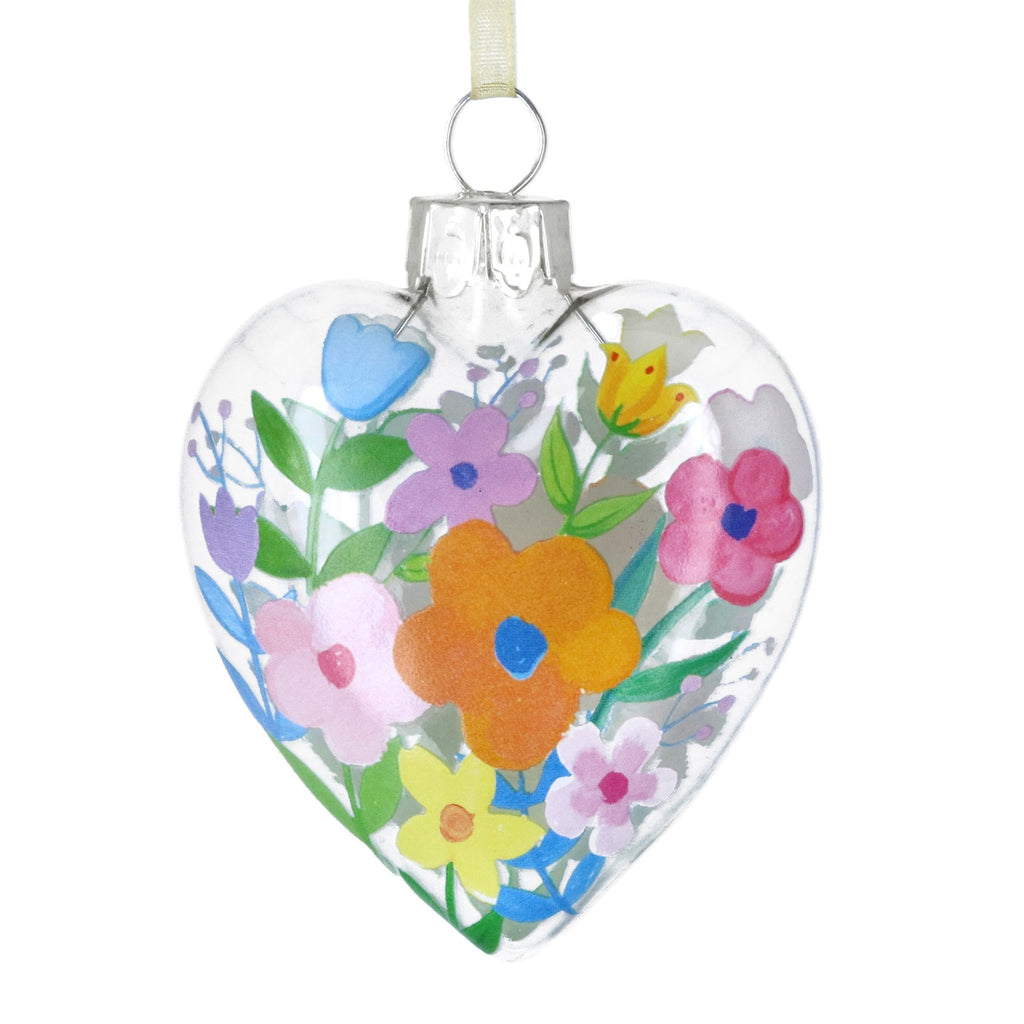 Pastel Flowers clear glass heart decoration - Daisy Park