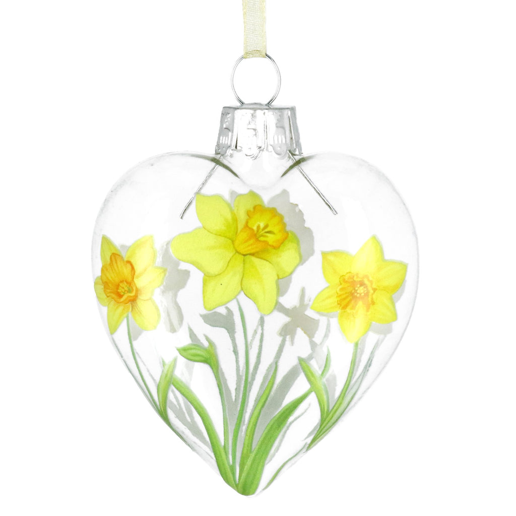 Daffodil clear glass heart decoration - Daisy Park