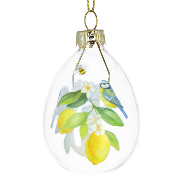 Lemon & Blue Tit clear glass egg dec - Daisy Park