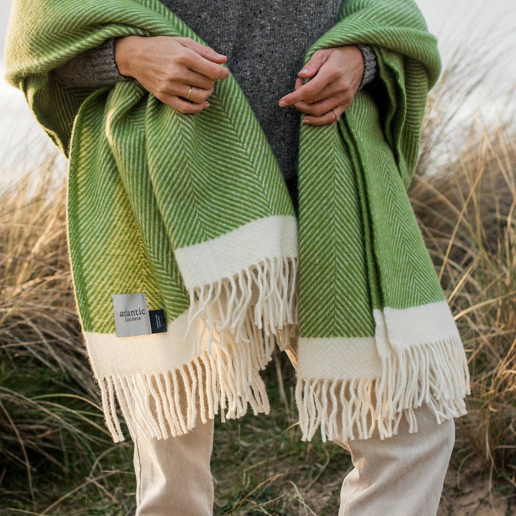 Kelp Green Herringbone Wool Blanket - Daisy Park