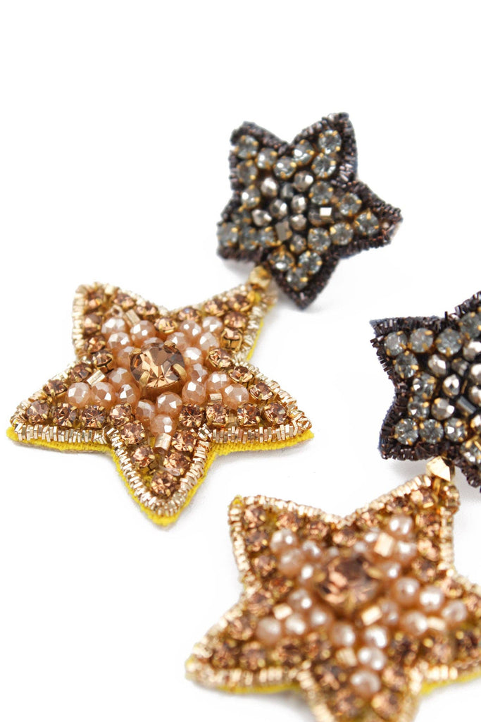 Gunmetal and gold double drop star earrings - Daisy Park