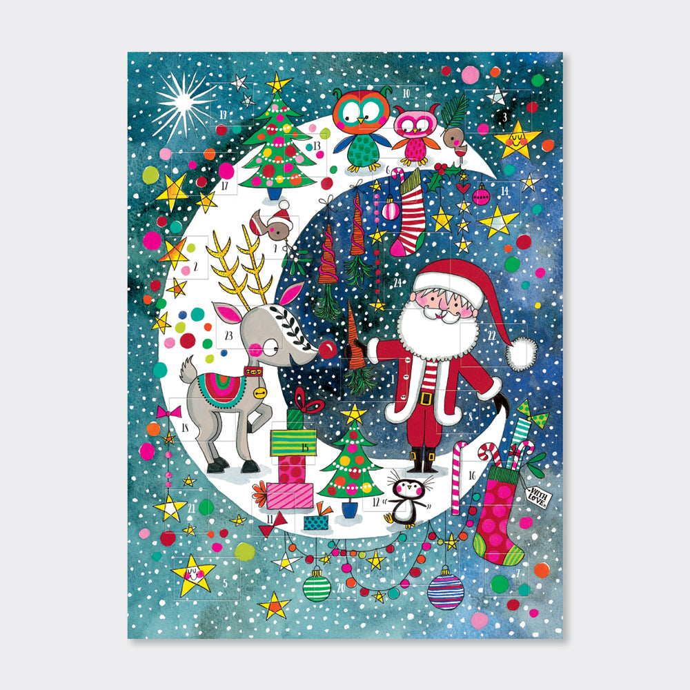 Santa & Rudolph on the moon Advent calendar card - Daisy Park