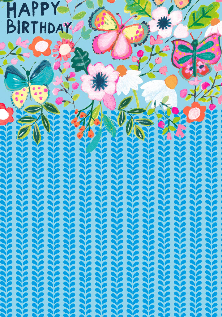 Butterfly with Flowers Happy Birthday card - Daisy Park