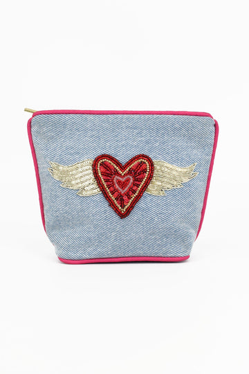 Flying heart denim small purse - Daisy Park