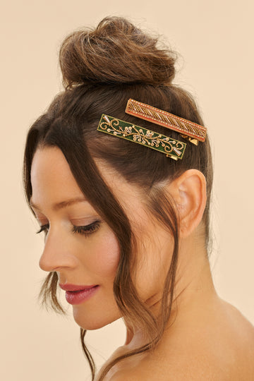 Narrow jewelled hair bar set of 2 Flourish and strip, Forest and Petal - Daisy Park