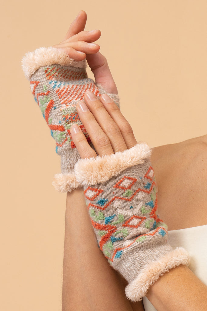 Cosy fair Isle wrist warmers - mist - Daisy Park