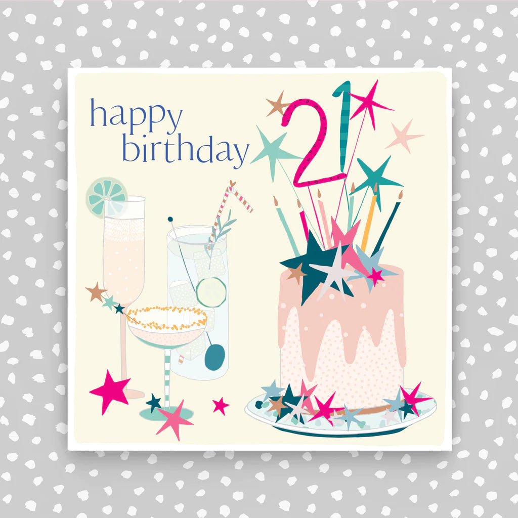Happy 21st birthday cake card - Daisy Park