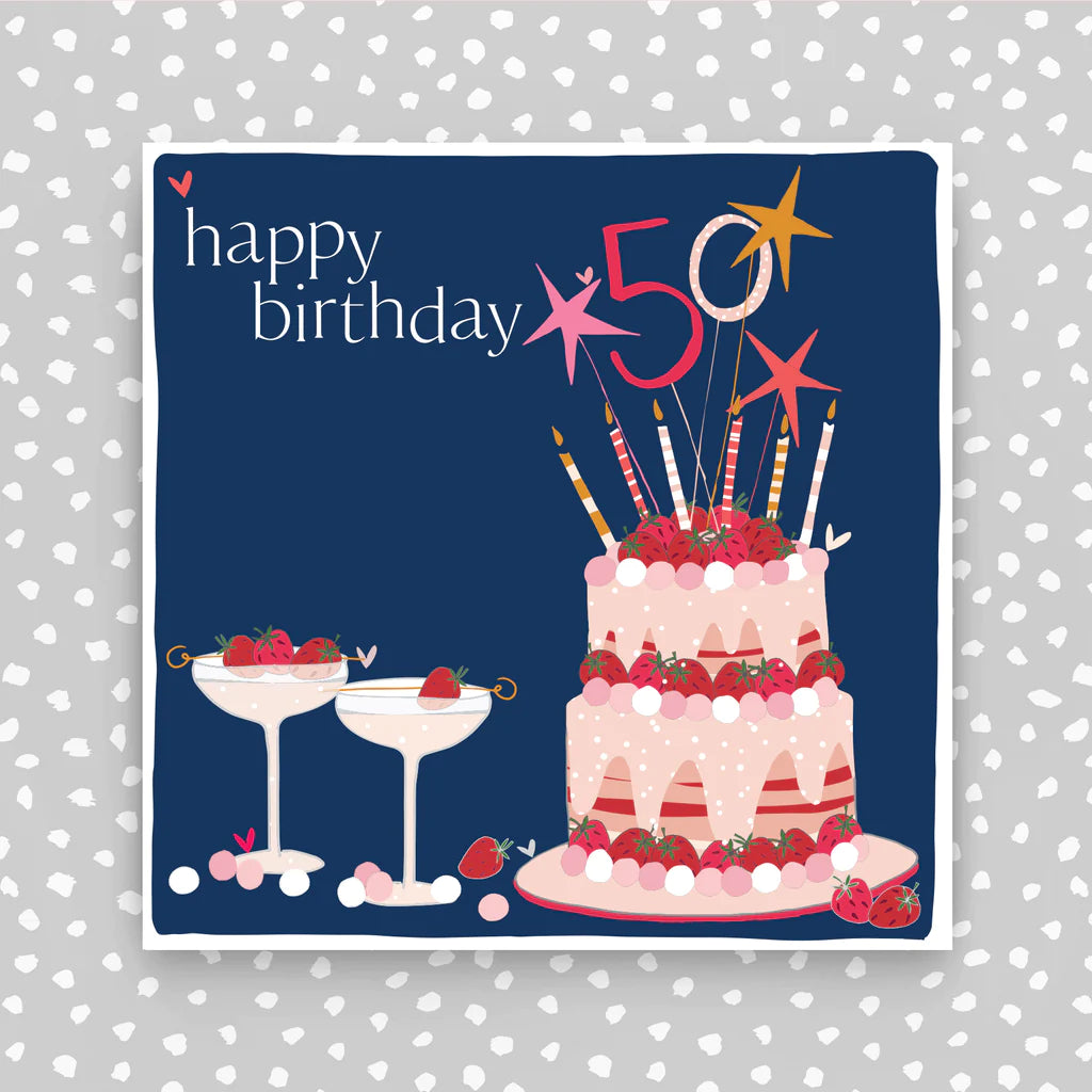 Happy 50th birthday cake card - Daisy Park