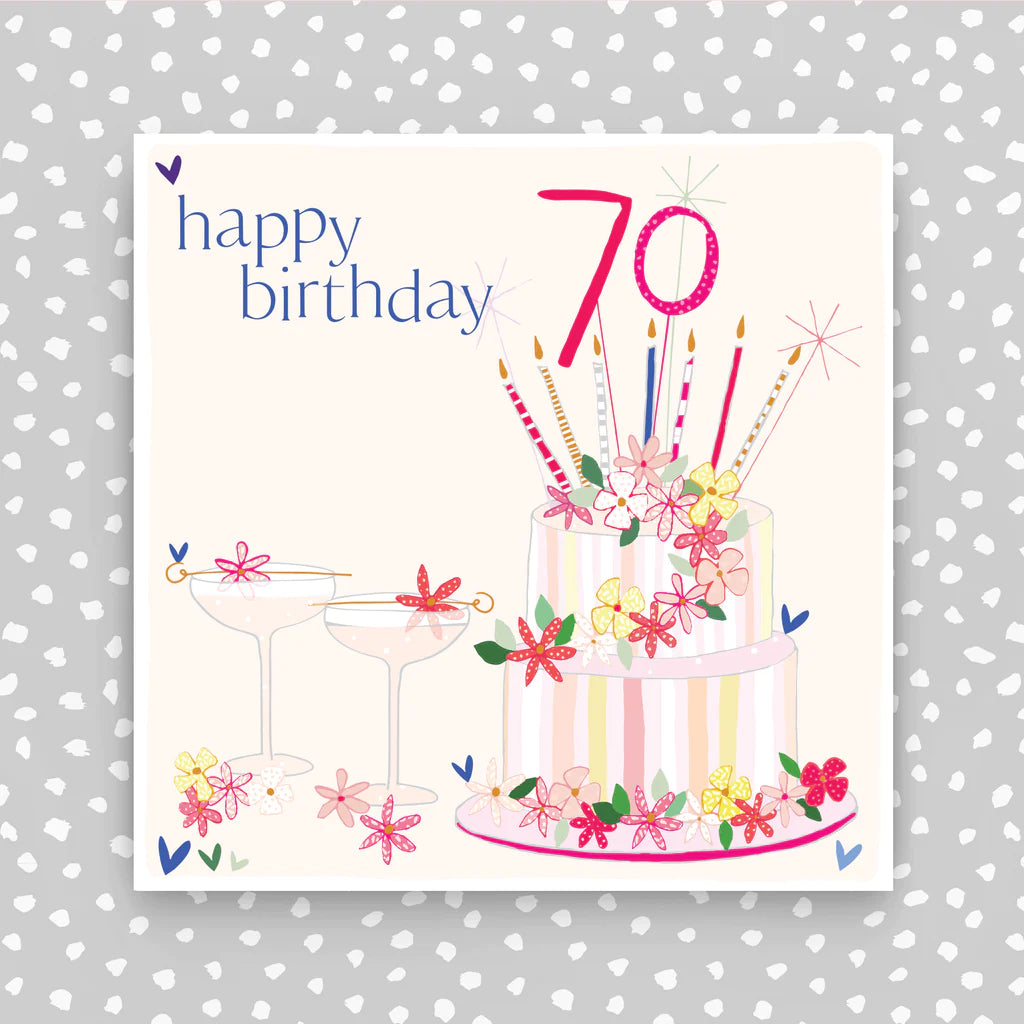 Happy 70th birthday cake card - Daisy Park