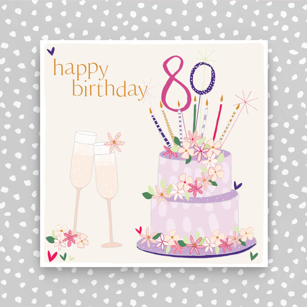 Happy 80th birthday cake card - Daisy Park