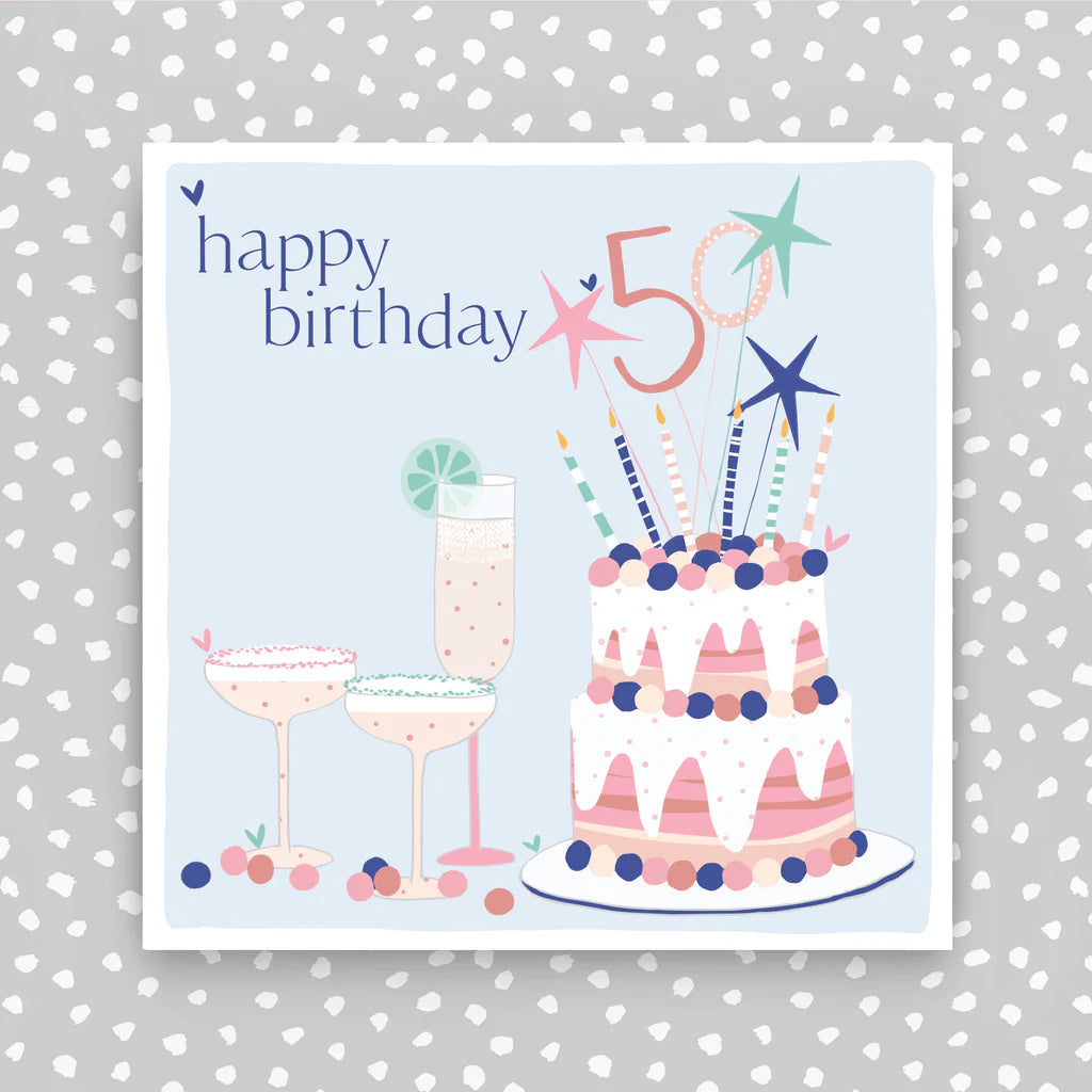 Happy 50th birthday cake card - Daisy Park