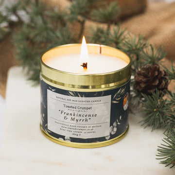 Toasted Crumpet Frankincense and Myrrh candle in matt gold tin - Daisy Park