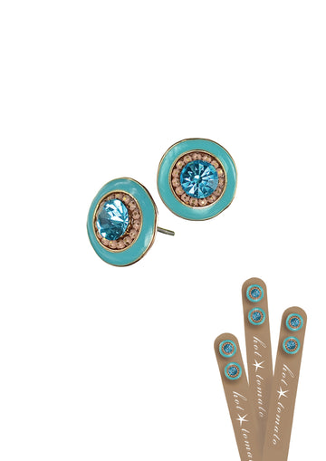 Enamel & Crystal studs - Turquoise and Lime - Daisy Park