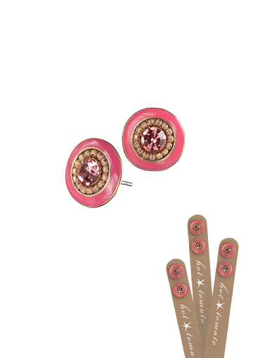 Enamel & Crystal studs - Rose Apple & Fuchsia - Daisy Park