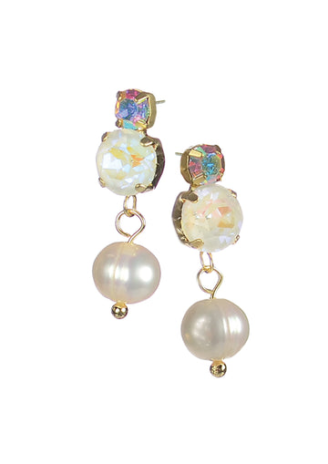 Double crystal with pearl drop AB & Ice with faux pearl earrings - Daisy Park