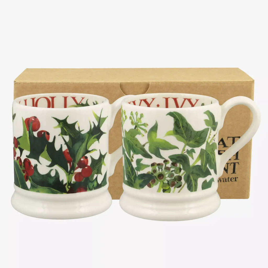Emma Bridgewater boxed Holly & Ivy Set of 2 1/2 Mugs - Daisy Park