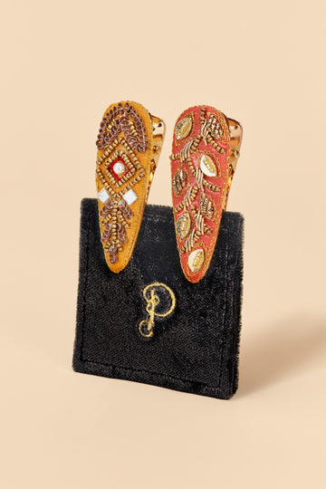 Jewelled hair clips - Diamond and 60s Abstract, mustard and coral - Daisy Park