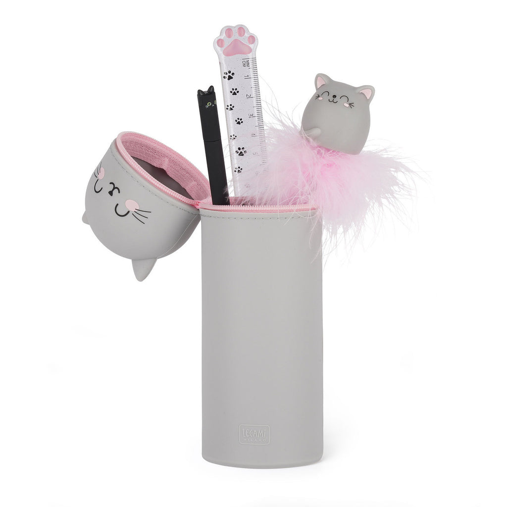 Legami Kawaii 2 in 1 soft silicone Kitty pencil case - Daisy Park