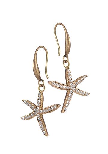 Starry worn gold Starfish on hook with tiny pearls - Daisy Park