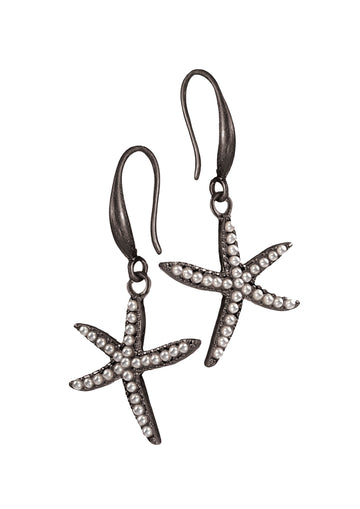 Starry worn gun metal Starfish on hook with tiny pearls - Daisy Park