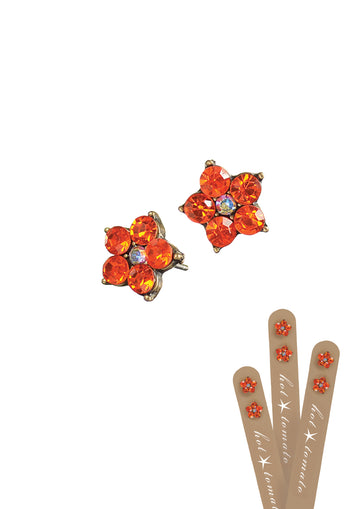 Five petal floral studs - Old gold/Fire Hyacinth - Daisy Park