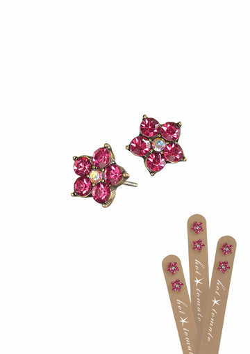 Five petal floral studs - Old gold/Fuchsia - Daisy Park