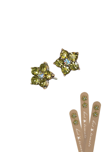 Five petal floral studs - Old gold/Olivine - Daisy Park