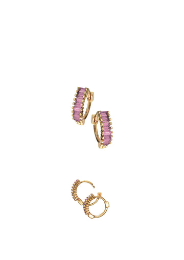 Super Mini Baguette crystal demi hoops - Gold/Fuchsia - Daisy Park