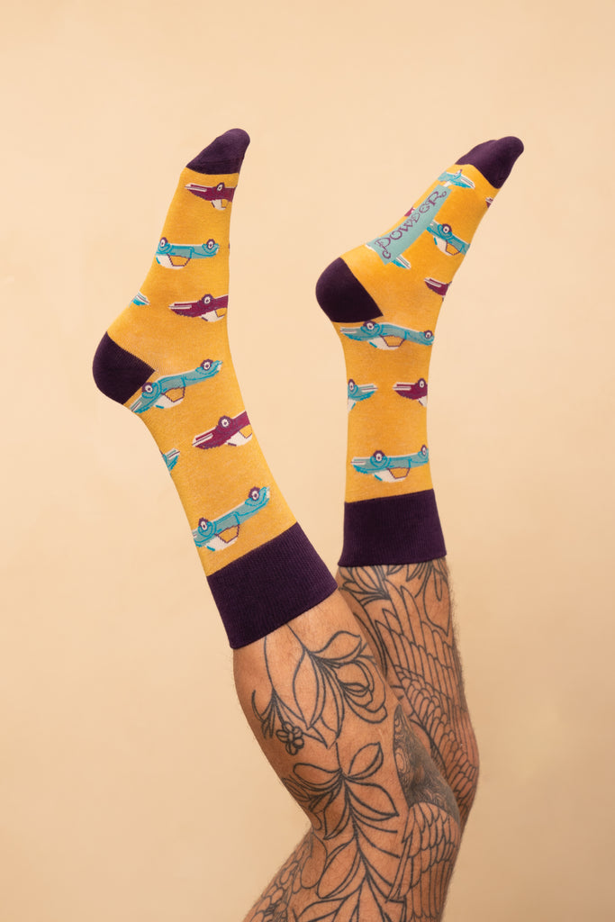 Gentleman Vintage sports car men's socks - Mustard or Fern - Daisy Park