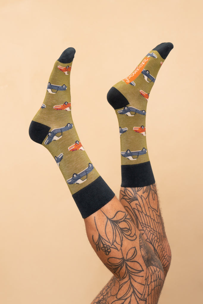 Gentleman Vintage sports car men's socks - Mustard or Fern - Daisy Park