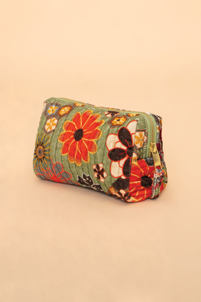 70s Kaleidoscope floral sage small quilted vanity bag - Daisy Park