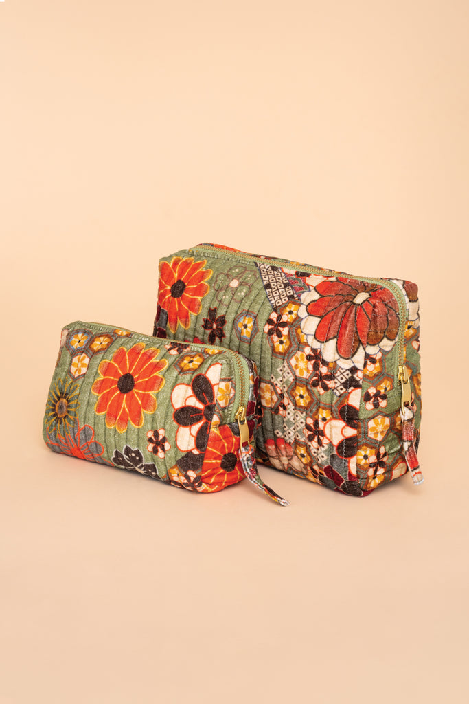 70s Kaleidoscope floral sage small quilted vanity bag - Daisy Park