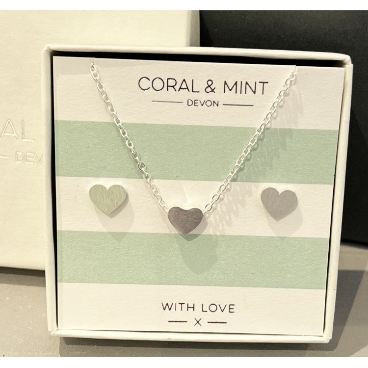 Heart duo necklace and earrings set - Daisy Park