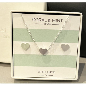 Heart duo necklace and earrings set - Daisy Park