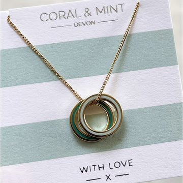 Gold Double eternity necklace with mint and white enamel - Daisy Park