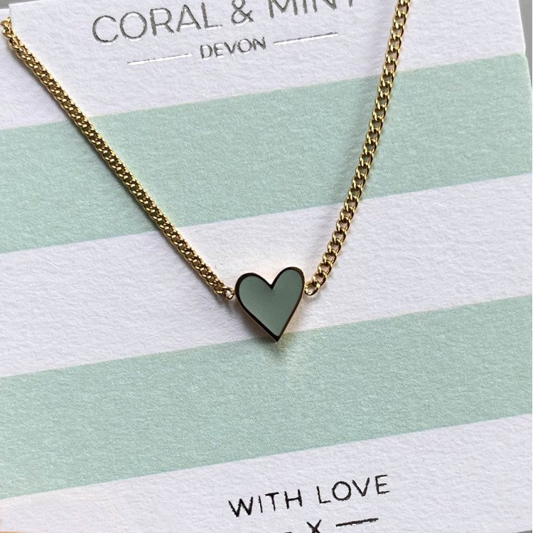 Gold necklace with mint enamel heart - Daisy Park