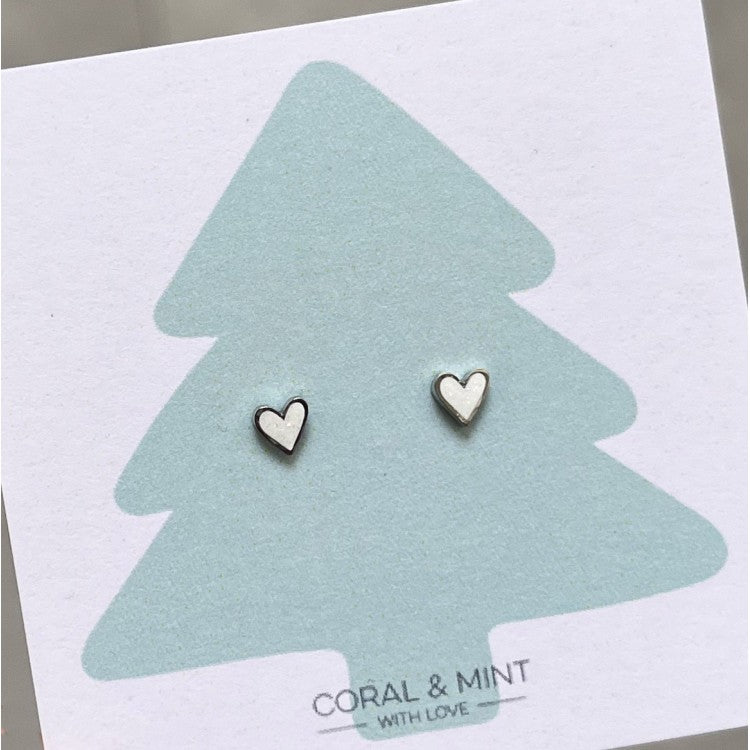 White sparkly heart stud Christmas earrings - Daisy Park