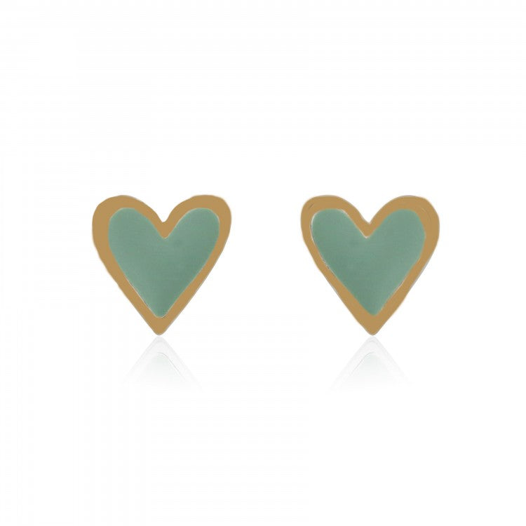 Mini heart studs with gold plated and mint enamel - Daisy Park