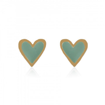 Mini heart studs with gold plated and mint enamel - Daisy Park