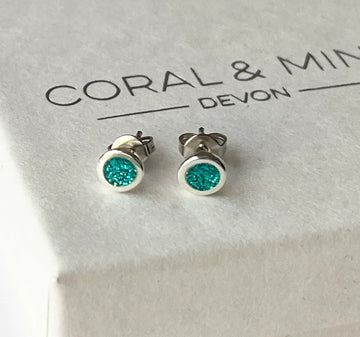 Turquoise Glitter enamel studs - Daisy Park