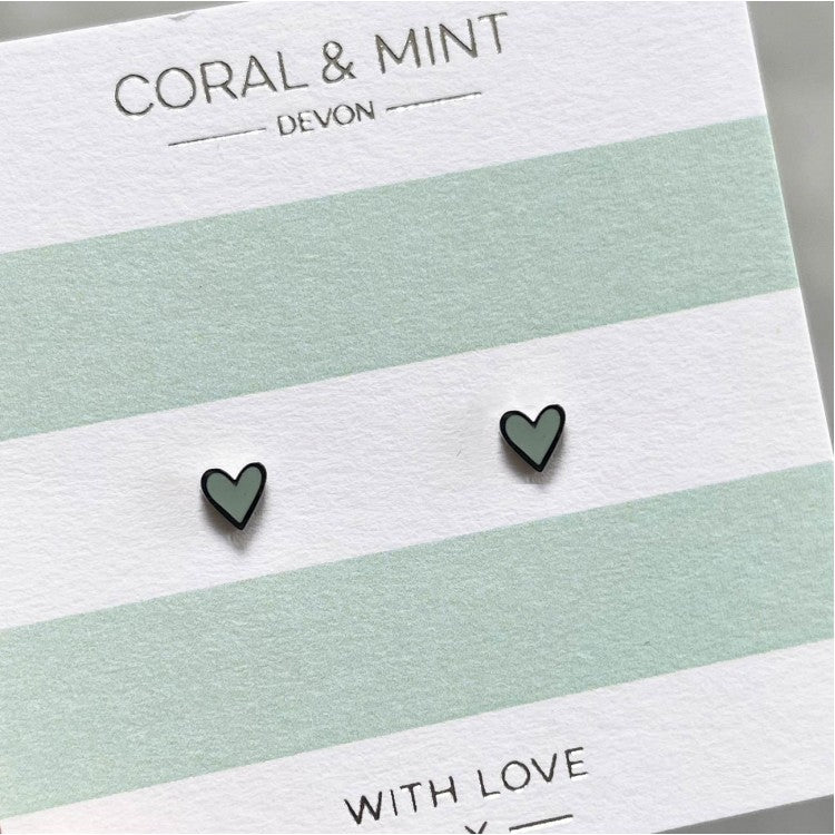 Mini heart studs with mint enamel - Daisy Park